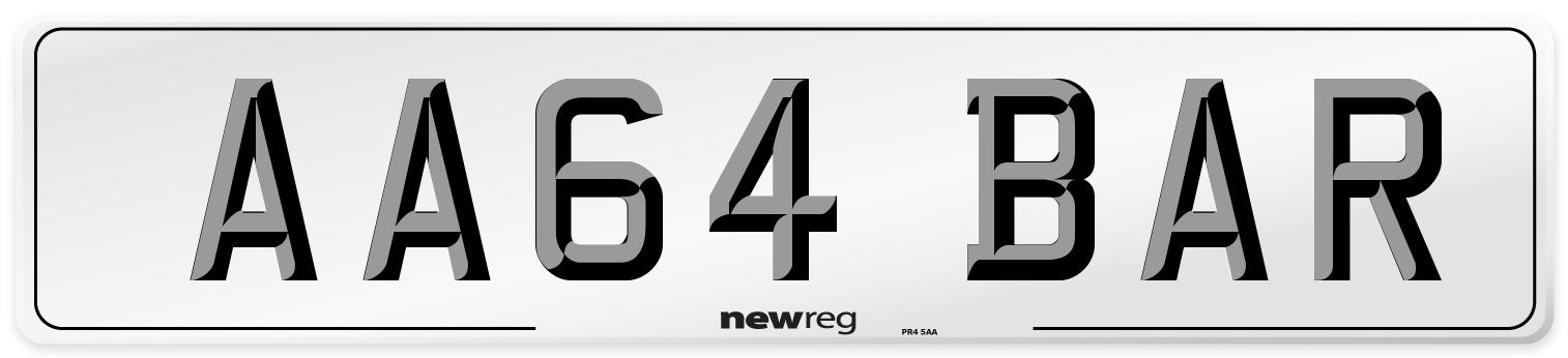 AA64 BAR Number Plate from New Reg